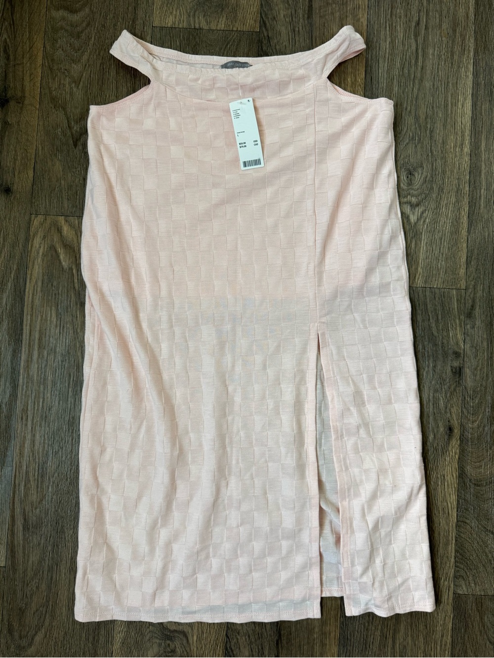 Urban Outfitters Pink Checkered Boat Neck Strappy Knit Lined Midi Shift Dress L